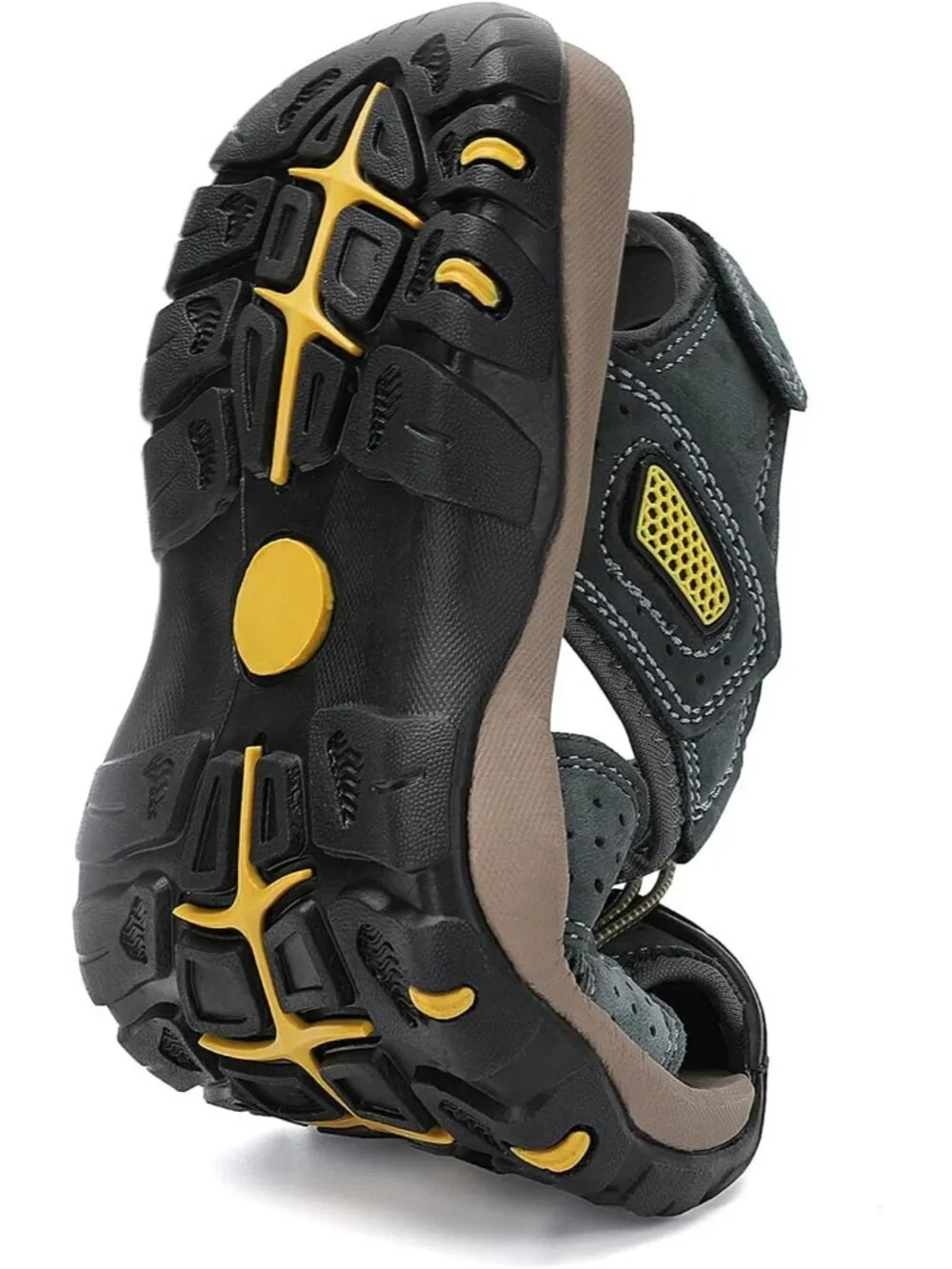 Men's Grey Closed Toe Leather Athletic Outdoor Hiking Sport Casual Sandal Shoes